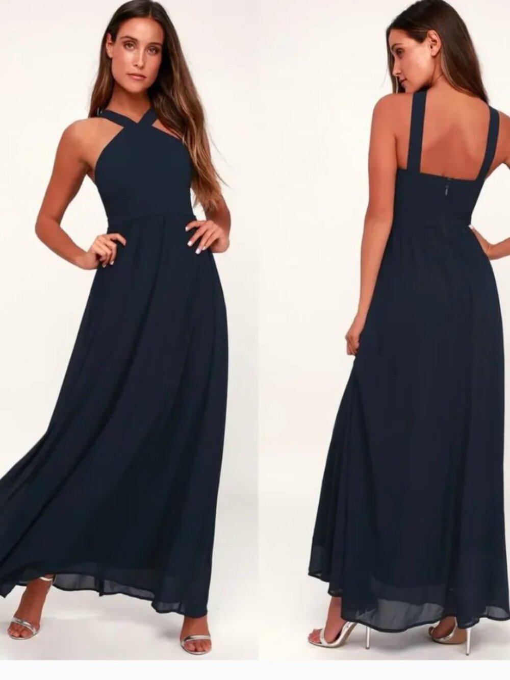 Lulus Air of Romance Navy Blue Maxi Dress Medium